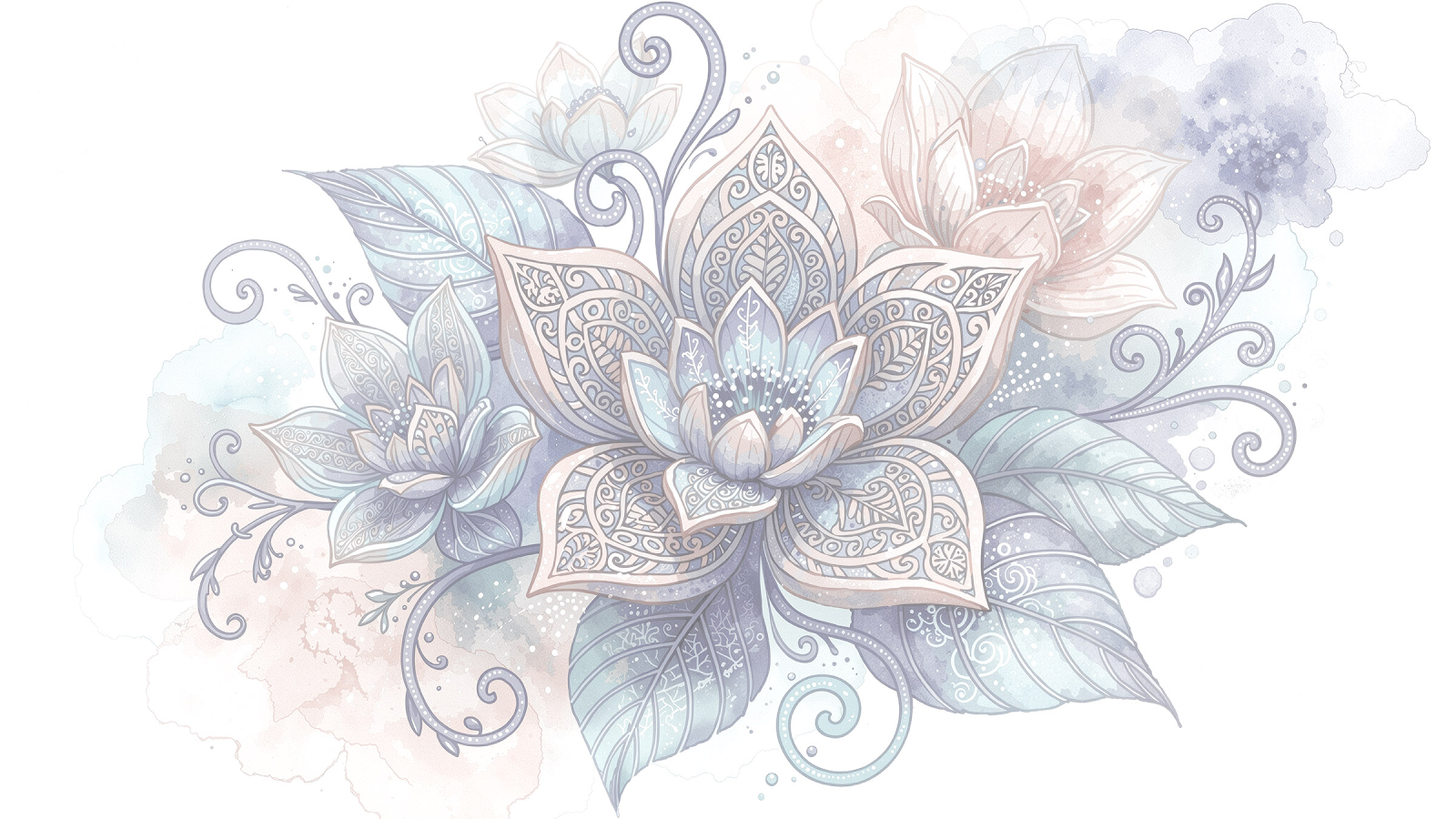 The same floral artwork in an intentionally faded palette