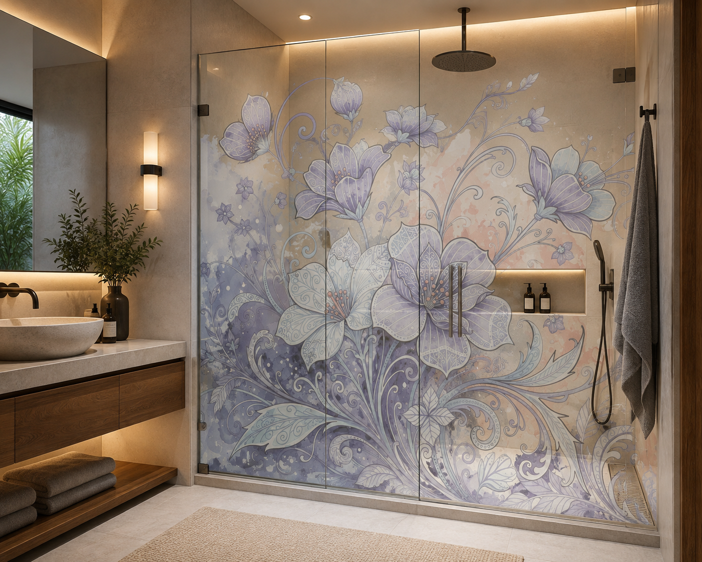 AFFECTUS visual asset integrated with a glass shower enclosure