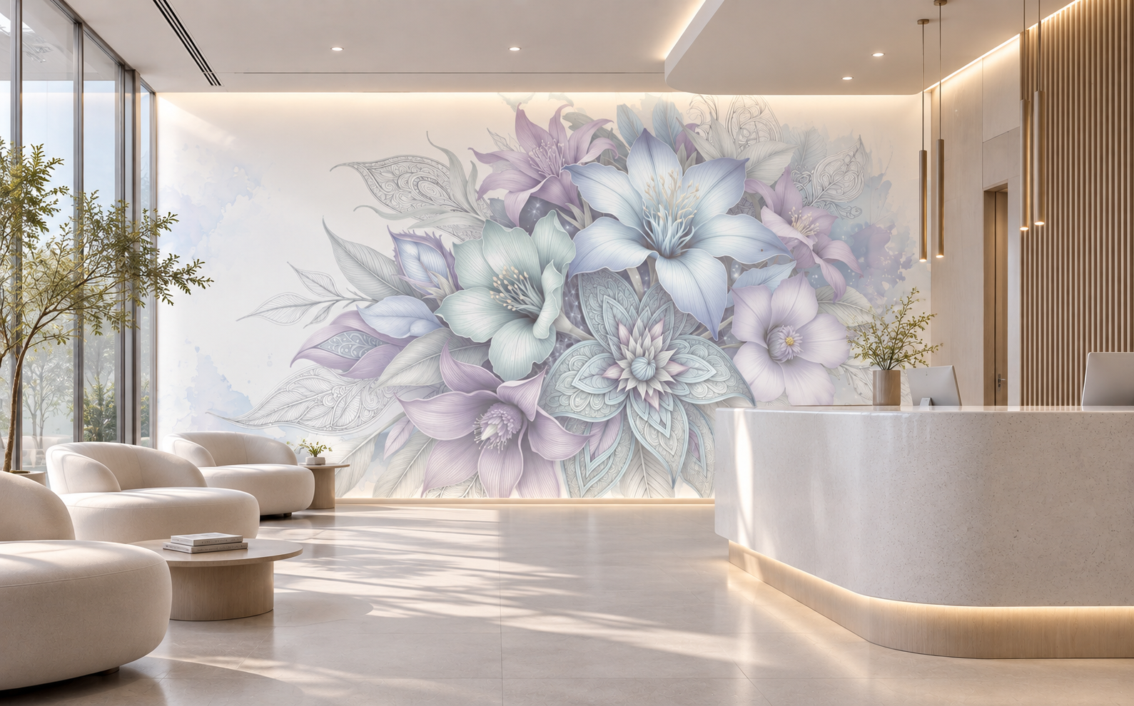 AFFECTUS pastel visual asset integrated into a calm contemporary clinical reception